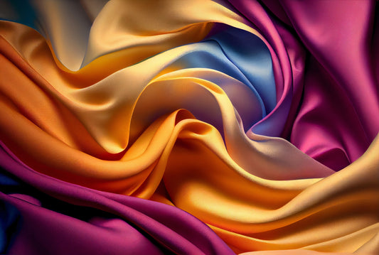 Multicoloured collection of bright silk charmeuse scarves