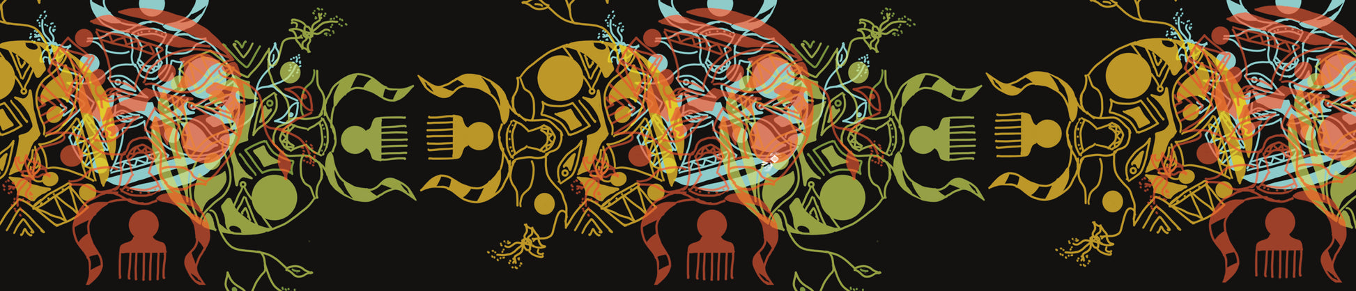 I Don't See Colour Black Yellow Green 100% Silk Charmeuse Long Scarf by House of Nyabinghi - African Afrofuturism digital print Mawu and Lisa luxury fashion accessory for Spring Summer 2025