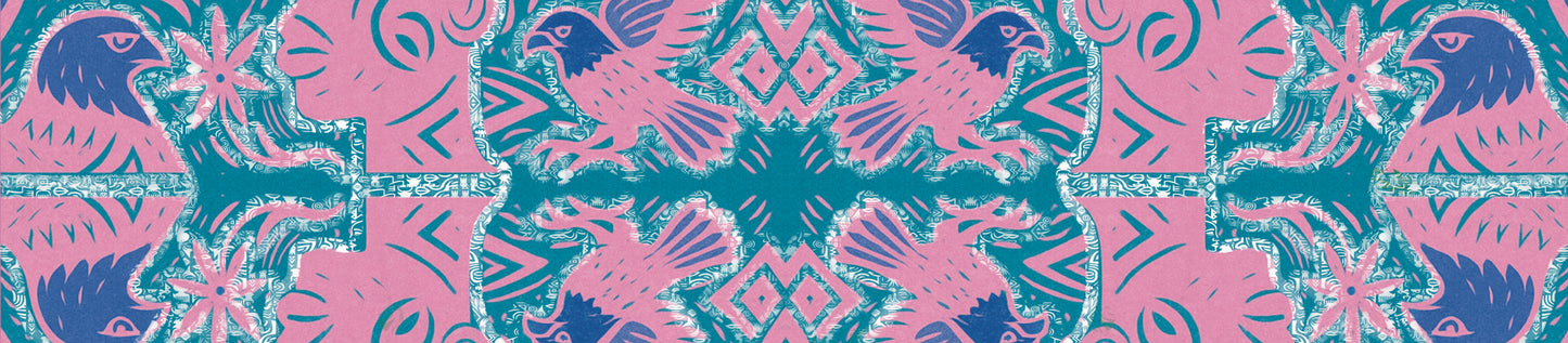 I Don't See Colour Magenta Pink Cyan 100% Silk Charmeuse Long Scarf by House of Nyabinghi - African Afrofuturism digital print Mawu and Lisa luxury fashion accessory for Spring Summer 2025