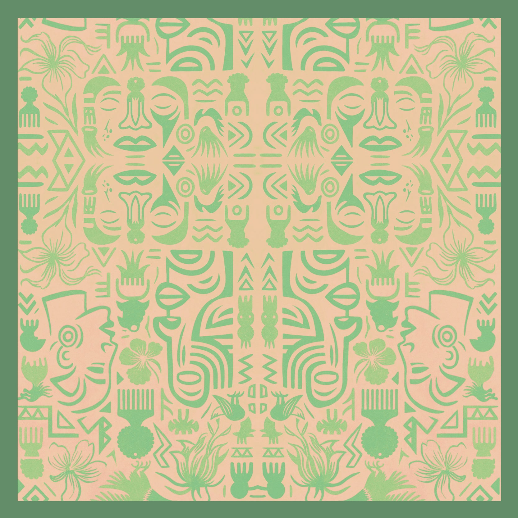 I Don't See Colour Orange Yellow Green 100% Silk Charmeuse Square Scarf by House of Nyabinghi - African Afrofuturism digital print Mawu and Lisa luxury fashion accessory for Spring Summer 2025