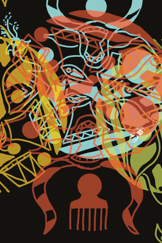 I Don't See Colour Black Yellow Green 100% Silk Charmeuse Long Scarf by House of Nyabinghi - African Afrofuturism digital print Mawu and Lisa luxury fashion accessory for Spring Summer 2025