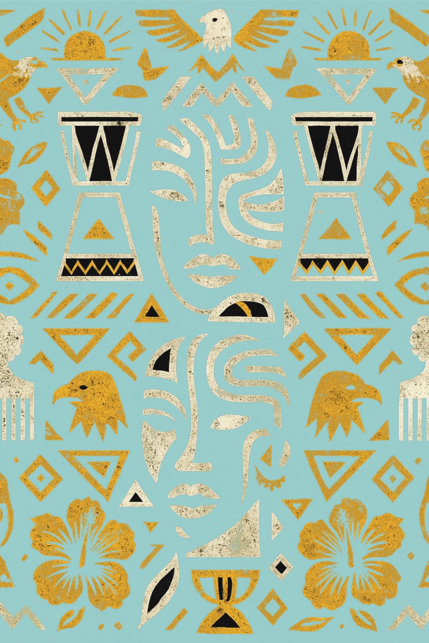 House of Nyabinghi_I Don't See Colour Cyan/Gold Spring Summer 2025 100% Silk Digital Print Square Scarf