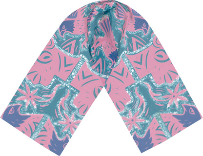 I Don't See Colour Magenta Pink Cyan 100% Silk Charmeuse Long Scarf by House of Nyabinghi - African Afrofuturism digital print Mawu and Lisa luxury fashion accessory for Spring Summer 2025