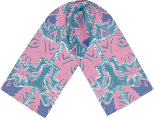 I Don't See Colour Magenta Pink Cyan 100% Silk Charmeuse Long Scarf by House of Nyabinghi - African Afrofuturism digital print Mawu and Lisa luxury fashion accessory for Spring Summer 2025